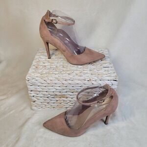 Marc Fisher Pink Suede Heels Ankle Strap Rockabilly Pin Up Formal Wedding Sz 8M